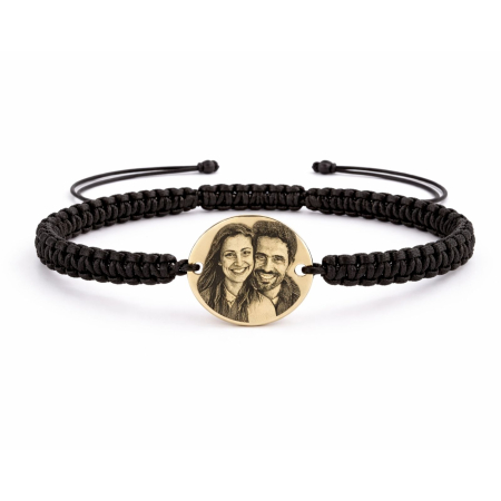 Brățări Personalizate cu Poză - Brățară Personalizată cu Poză și Text – Bănuț Auriu 18K, Șnur Reglabil, Unisex