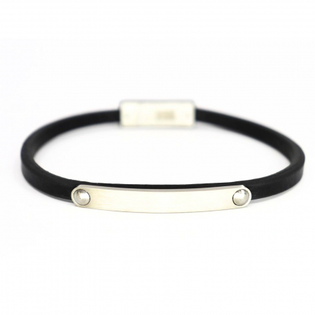 Brățări - Brățară Piele Bărbați cu Plăcuță Personalizată Inox, Închidere Magnetică