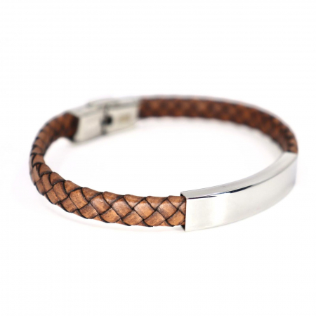Brățară Piele Maro Bărbați cu Plăcuță Personalizată Inox [1]