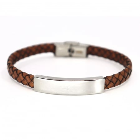 Brățări - Brățară Piele Maro Bărbați cu Plăcuță Personalizată Inox