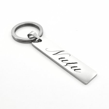 Brelocuri - Breloc cu Nume Personalizat cu Gravură Laser - Plăcuță 40x10 mm, Inox