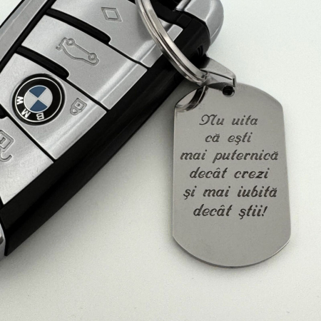 Breloc Cheie Auto Personalizat cu Număr de Înmatriculare și Text – Plăcuță Inox 40x23, Gravură Laser [6]