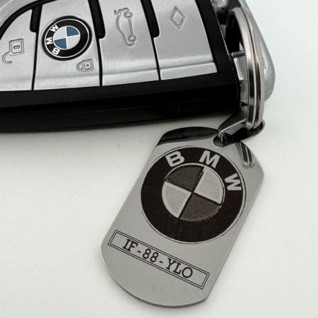 Breloc Cheie Auto Personalizat cu Număr de Înmatriculare și Text – Plăcuță Inox 40x23, Gravură Laser [2]