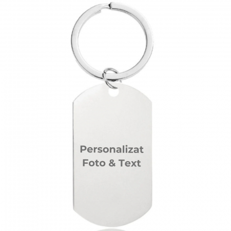 Breloc Personalizat cu Poză și Text - Plăcuță 40x23 cu Inel, din Oțel Inoxidabil [3]