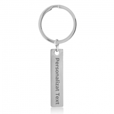 Brelocuri - Breloc Personalizat Text - Plăcuță 40x20 mm, cu Inel, din Oțel Inoxidabil