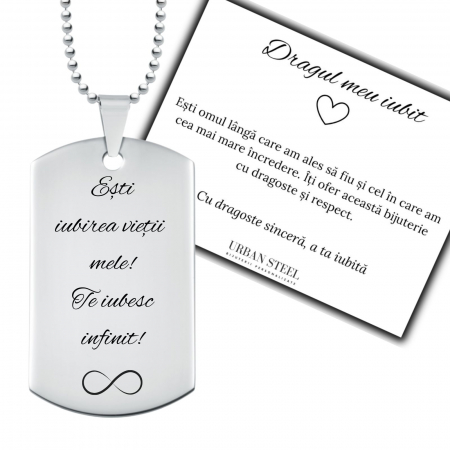 Cadou pentru Iubit - Lanț Personalizat Text, Plăcuță Army, Inox [1]