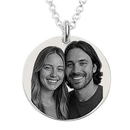 Cadouri - Cadou pentru Iubită - Colier Personalizat cu Poză și Text, Oțel Inoxidabil Argintiu