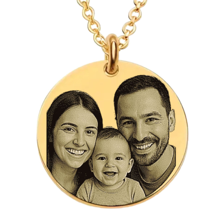 Cadou pentru Soție - Colier Auriu Personalizat Gravură Foto și Text, Oțel Inoxidabil [5]