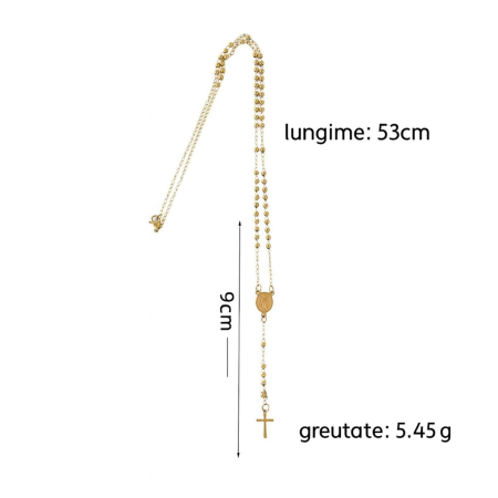 Rozariu Auriu pentru Damă cu Biluțe de 3 mm, Lungime 53 cm, Oțel Inoxidabil [1]