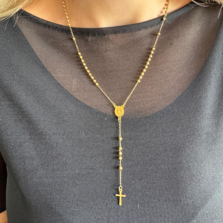 Rozariu Auriu pentru Damă cu Biluțe de 3 mm, Lungime 53 cm, Oțel Inoxidabil [5]