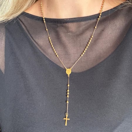 Cadouri - Rozariu Auriu pentru Damă cu Biluțe de 3 mm, Lungime 53 cm, Oțel Inoxidabil