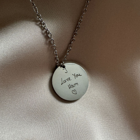 Colier Damă Personalizat cu Scrisul Tău de Mână - Bănuț 20mm, Lanț 45cm, Inox Premium [3]