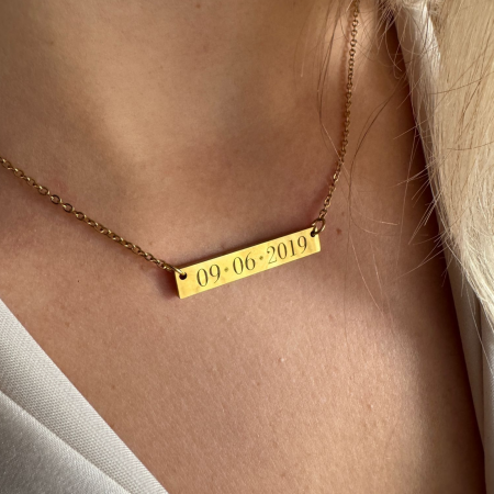 Colier Damă Personalizat cu Nume/Mesaje/Date - Plăcuță 35x6mm, Lanț Reglabil 45cm, Inox Premium [5]