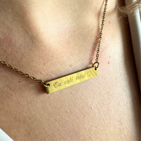 Colier Damă Personalizat cu Nume/Mesaje/Date - Plăcuță 35x6mm, Lanț Reglabil 45cm, Inox Premium [4]