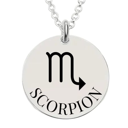 Cadouri pentru iubită și soție - Colier Damă Personalizat cu Zodia Scorpion și Text – Bănuț 20 mm, Lanț 45 cm, Inox Premium