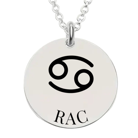 Cadouri pentru iubită și soție - Colier Damă Personalizat cu Zodia Rac și Text – Bănuț 20 mm, Lanț 45 cm, Inox Premium