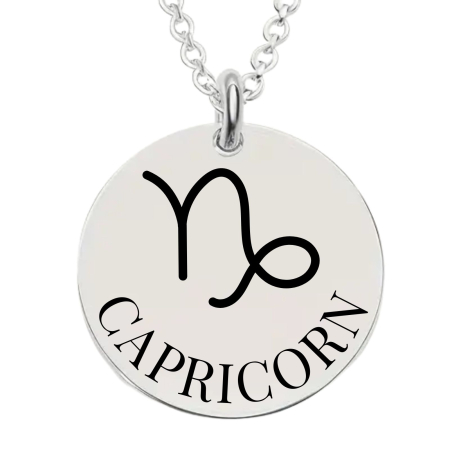 Cadouri pentru iubită și soție - Colier Damă Personalizat cu Zodia Capricorn și Text – Bănuț 20 mm, Lanț 45 cm, Inox Premium
