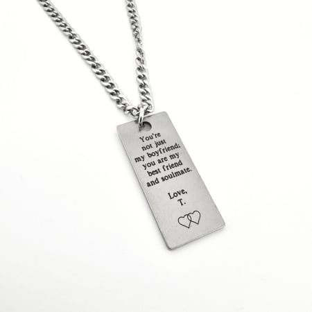 Colier Bărbați cu Plăcuță Personalizată Text, Oțel Inoxidabil Premium [2]