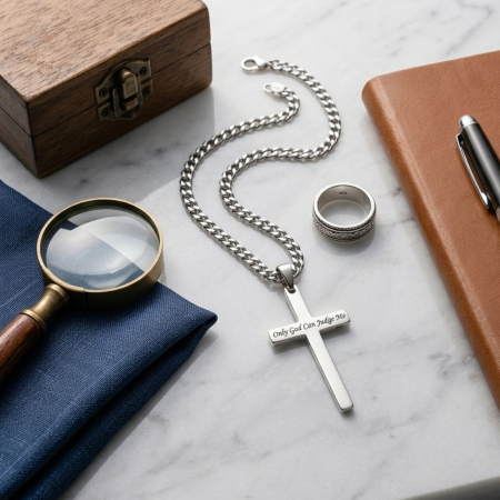 Lanț cu Cruce Bărbați Personalizată Text – Oțel Inoxidabil, Lanț Figaro 60 cm [3]
