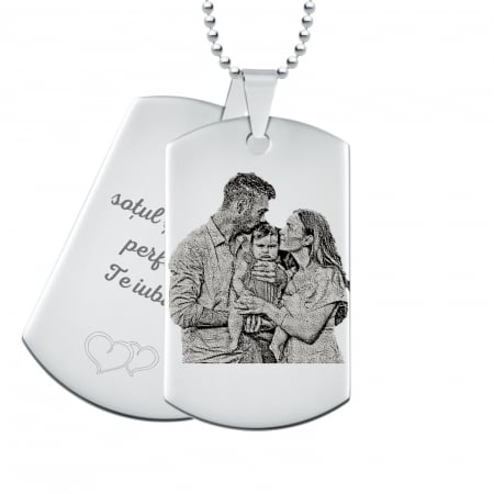 Lanțuri - Lanț Inox Bărbați cu 2 Plăcuțe Army – Personalizat Foto & Text, Lanț cu Biluțe
