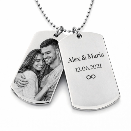 Lanț Inox Bărbați cu 2 Plăcuțe Army – Personalizat Foto & Text, Lanț cu Biluțe [2]