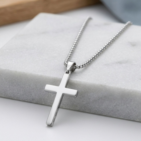 Lanț Inox Bărbați cu Cruce Personalizată Text – Gravură Față/Verso, Lanț Box [2]