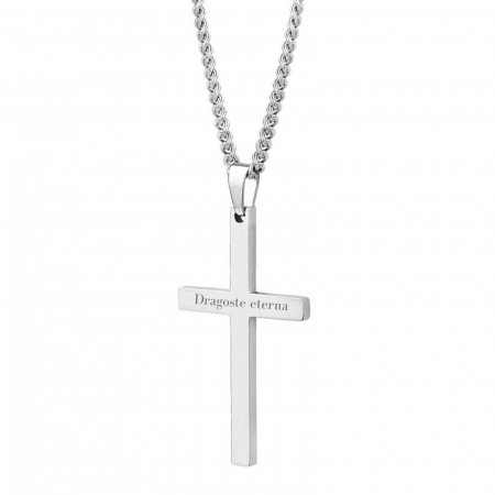Lanțuri - Lanț Inox Bărbați cu Cruce Personalizat Text, Lanț Cable