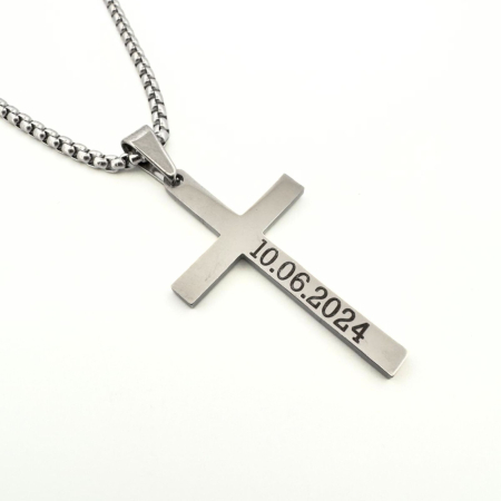 Lanț Inox Bărbați cu Cruce Personalizat Text, Lanț Cable [1]