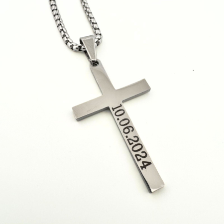 Lanț Inox Bărbați cu Cruce Personalizat Text, Lanț Cable [2]