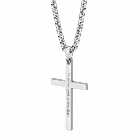 Lanțuri - Lanț Inox Bărbați cu Cruce Personalizat Text, Lanț Box