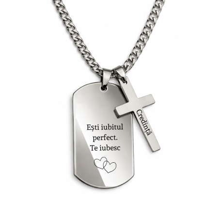 Lanț Inox Bărbați cu Cruce și Plăcuță  Army – Personalizat Foto & Text [1]