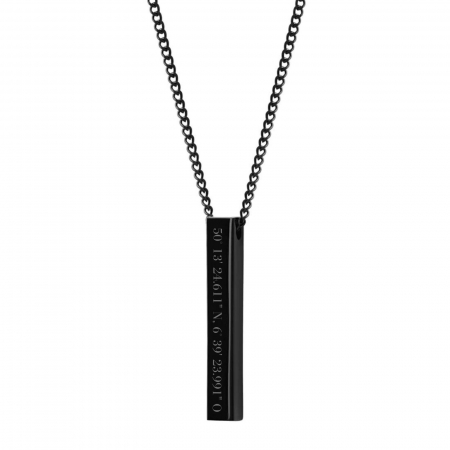 Lanțuri - Lanț Inox Bărbați cu Pandantiv 3D Negru – Personalizat Text pe 4 Laturi