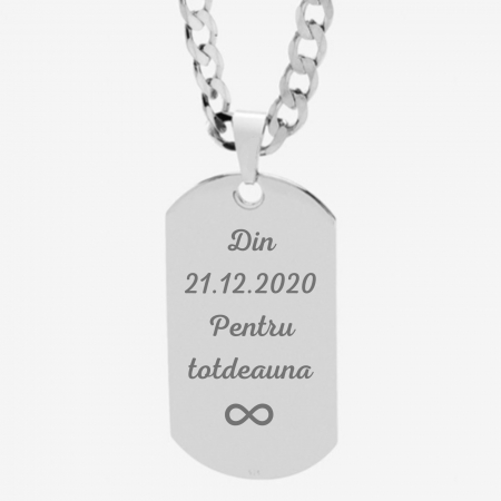 Lanțuri - Lanț Inox Bărbați cu Plăcuță  Army – Personalizat Gravură Text, Lanț Cuban 5mm