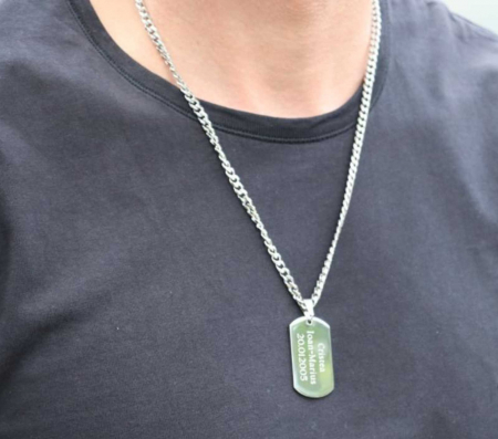 Lanț Inox Bărbați cu Plăcuță  Army – Personalizat Gravură Text, Lanț Cuban 5mm [1]