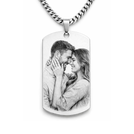 Lanțuri - Lanț Inox Bărbați cu Plăcuță  Army – Personalizat Foto & Text, Lanț Cuban 5mm