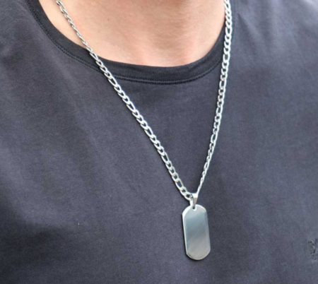 Lanț Inox Bărbați cu Plăcuță  Army – Personalizat Foto & Text, Lanț Figaro [1]