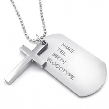 Lanț Inox Bărbați cu Cruce și Plăcuță  Army – Personalizat Foto & Text [1]