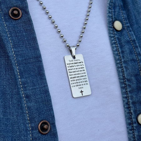 Lanț Bărbați cu Plăcuță Personalizată cu Rugăciunea „Tatăl Nostru”, Oțel Inoxidabil Premium [2]