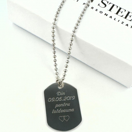 Lanț Army Personalizat cu Poză și Text, Plăcuță 30x20 mm, Lanț cu Bile, Oțel Inoxidabil [1]
