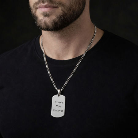 Lanț Inox Bărbați Personalizat cu Text – Plăcuță Army, Lanț Cuban 3mm [1]