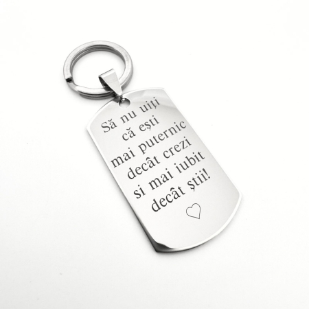 Breloc Chei Personalizat Text - Gravură Laser cu Garanție pe Viață, Plăcuță Inox 40x23 [4]