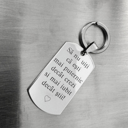 Breloc Chei Personalizat Text - Gravură Laser cu Garanție pe Viață, Plăcuță Inox 40x23 [6]