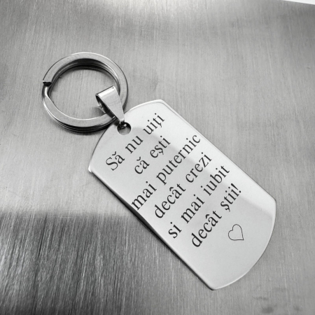 Breloc Chei Personalizat Text - Gravură Laser cu Garanție pe Viață, Plăcuță Inox 40x23 [7]