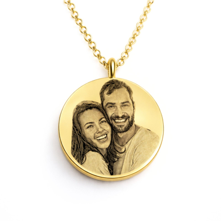 Lanțuri - Lănțișor cu Bănuț Personalizat cu Poză și Text din Oțel Inoxidabil Auriu – Cadou Elegant pentru Femei