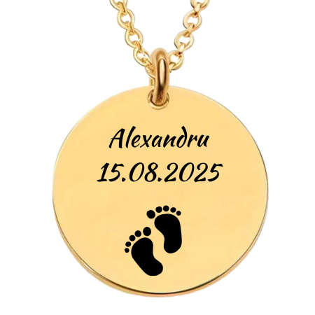 Cadou pentru Soție - Lănțișor Personalizat cu Poză și Text, Inox Auriu [1]