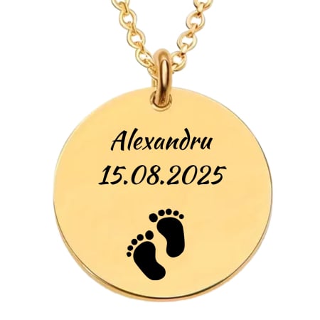 Cadouri pentru iubită și soție - Cadou pentru Soție - Lănțișor Personalizat cu Nume și Data Nașterii, Inox Auriu