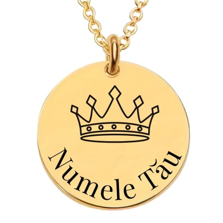 Cadouri pentru iubită și soție - Lănțișor Personalizat cu Nume pentru Damă - Bănuț 20mm, Lungime Lanț 45 cm, Inox Premium Auriu