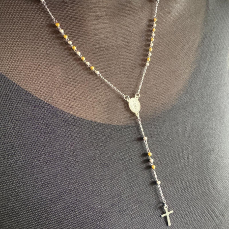 Rozariu Bicolor pentru Damă – Argintiu & Auriu, Oțel Inoxidabil, Lungime 53 cm [2]