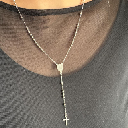 Rozariu Argintiu pentru Damă cu Biluțe de 3 mm, Lungime 53 cm, Oțel Inoxidabil [3]