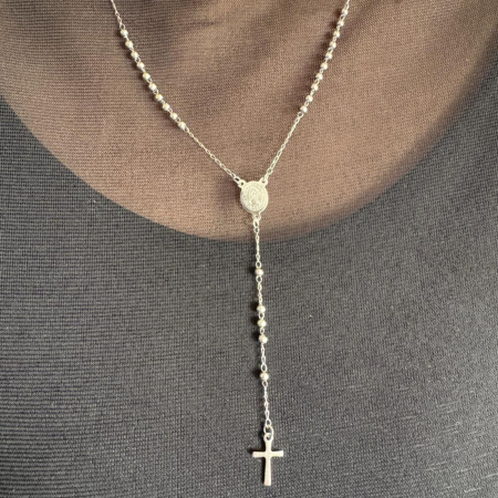 Rozariu Argintiu pentru Damă cu Biluțe de 3 mm, Lungime 53 cm, Oțel Inoxidabil [4]